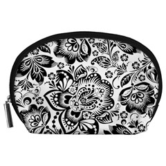 Black Floral Damasks Pattern Baroque Style Accessory Pouches (large)  by Dushan