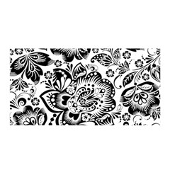 Black Floral Damasks Pattern Baroque Style Satin Wrap by Dushan