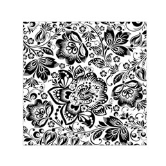 Black Floral Damasks Pattern Baroque Style Small Satin Scarf (square)  by Dushan