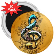 Music, Clef With Fairy And Floral Elements 3  Magnets (10 Pack) 