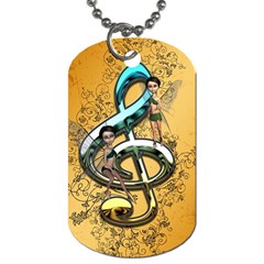 Music, Clef With Fairy And Floral Elements Dog Tag (two Sides) by FantasyWorld7