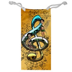 Music, Clef With Fairy And Floral Elements Jewelry Bags by FantasyWorld7