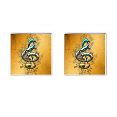 Music, Clef With Fairy And Floral Elements Cufflinks (square) by FantasyWorld7