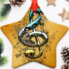 Music, Clef With Fairy And Floral Elements Star Ornament (two Sides)  by FantasyWorld7