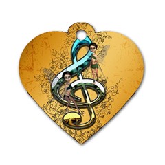 Music, Clef With Fairy And Floral Elements Dog Tag Heart (one Side) by FantasyWorld7