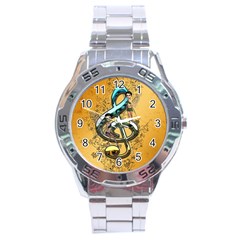 Music, Clef With Fairy And Floral Elements Stainless Steel Men s Watch by FantasyWorld7