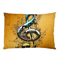 Music, Clef With Fairy And Floral Elements Pillow Cases (two Sides) by FantasyWorld7