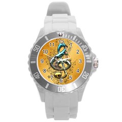 Music, Clef With Fairy And Floral Elements Round Plastic Sport Watch (l) by FantasyWorld7