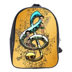 Music, Clef With Fairy And Floral Elements School Bags (xl)  by FantasyWorld7