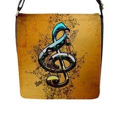 Music, Clef With Fairy And Floral Elements Flap Messenger Bag (l)  by FantasyWorld7