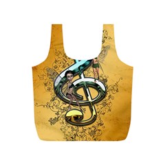 Music, Clef With Fairy And Floral Elements Full Print Recycle Bags (s)  by FantasyWorld7