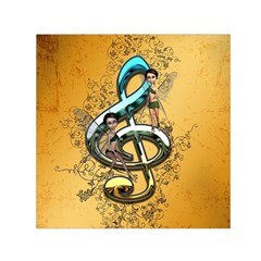 Music, Clef With Fairy And Floral Elements Small Satin Scarf (square)  by FantasyWorld7