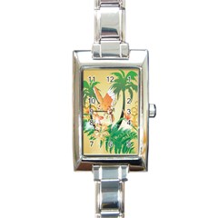 Funny Budgies With Palm And Flower Rectangle Italian Charm Watches by FantasyWorld7