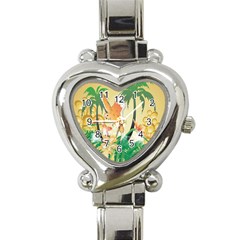 Funny Budgies With Palm And Flower Heart Italian Charm Watch by FantasyWorld7