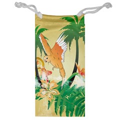 Funny Budgies With Palm And Flower Jewelry Bags by FantasyWorld7