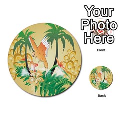 Funny Budgies With Palm And Flower Multi-purpose Cards (round) 