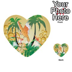 Funny Budgies With Palm And Flower Multi-purpose Cards (heart)  by FantasyWorld7