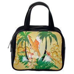 Funny Budgies With Palm And Flower Classic Handbags (one Side) by FantasyWorld7