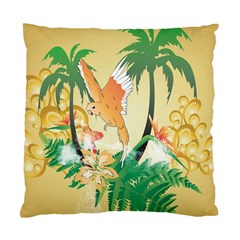 Funny Budgies With Palm And Flower Standard Cushion Case (one Side)  by FantasyWorld7