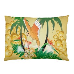 Funny Budgies With Palm And Flower Pillow Cases by FantasyWorld7