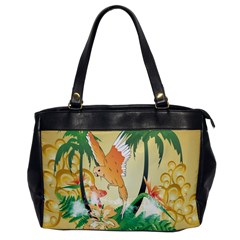 Funny Budgies With Palm And Flower Office Handbags by FantasyWorld7