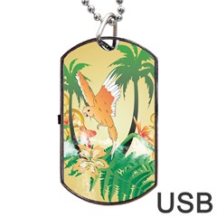 Funny Budgies With Palm And Flower Dog Tag Usb Flash (two Sides)  by FantasyWorld7