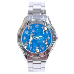 Funny, Cute Playing Cats With Stras Stainless Steel Men s Watch by FantasyWorld7