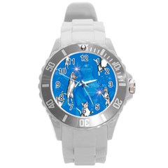 Funny, Cute Playing Cats With Stras Round Plastic Sport Watch (l) by FantasyWorld7