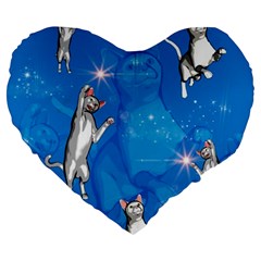 Funny, Cute Playing Cats With Stras Large 19  Premium Flano Heart Shape Cushions by FantasyWorld7