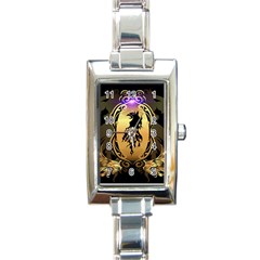 Lion Silhouette With Flame On Golden Shield Rectangle Italian Charm Watches by FantasyWorld7