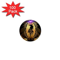 Lion Silhouette With Flame On Golden Shield 1  Mini Magnets (100 Pack)  by FantasyWorld7