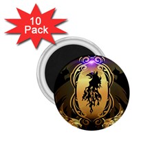 Lion Silhouette With Flame On Golden Shield 1 75  Magnets (10 Pack)  by FantasyWorld7