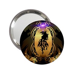 Lion Silhouette With Flame On Golden Shield 2 25  Handbag Mirrors by FantasyWorld7