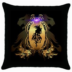 Lion Silhouette With Flame On Golden Shield Throw Pillow Cases (black) by FantasyWorld7