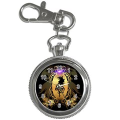 Lion Silhouette With Flame On Golden Shield Key Chain Watches by FantasyWorld7