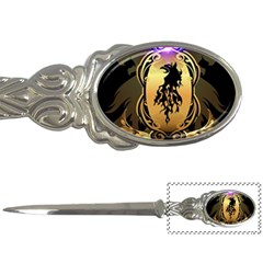 Lion Silhouette With Flame On Golden Shield Letter Openers by FantasyWorld7