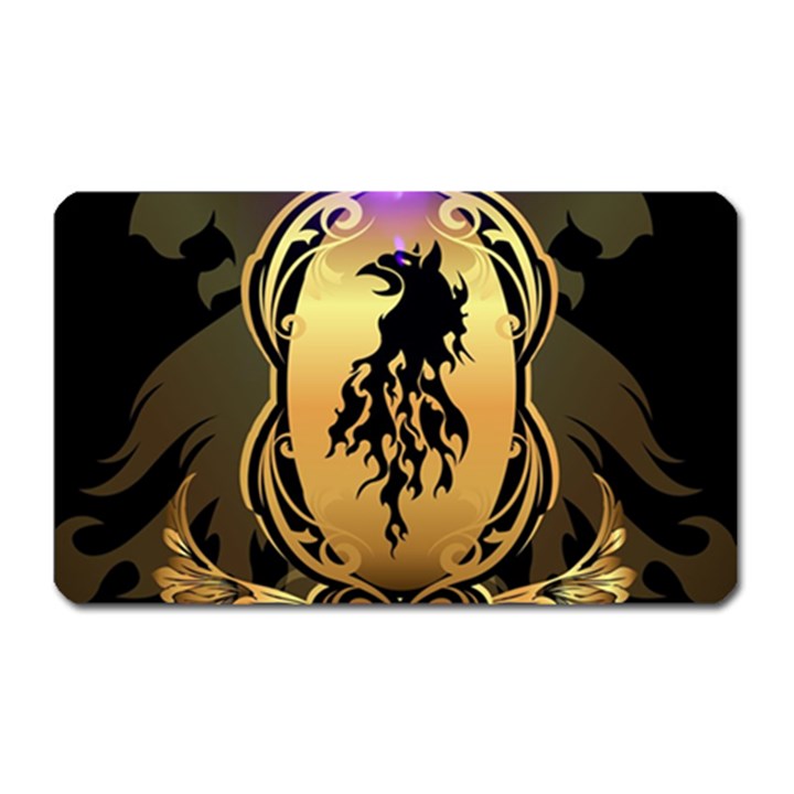 Lion Silhouette With Flame On Golden Shield Magnet (Rectangular)