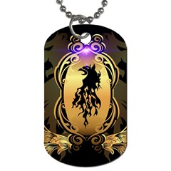 Lion Silhouette With Flame On Golden Shield Dog Tag (one Side) by FantasyWorld7