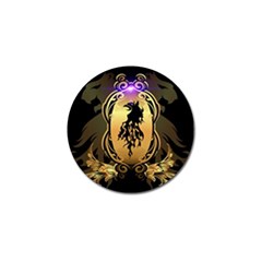 Lion Silhouette With Flame On Golden Shield Golf Ball Marker by FantasyWorld7