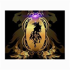 Lion Silhouette With Flame On Golden Shield Small Glasses Cloth by FantasyWorld7