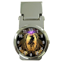 Lion Silhouette With Flame On Golden Shield Money Clip Watches by FantasyWorld7