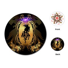 Lion Silhouette With Flame On Golden Shield Playing Cards (round)  by FantasyWorld7