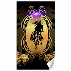 Lion Silhouette With Flame On Golden Shield Canvas 40  X 72   by FantasyWorld7