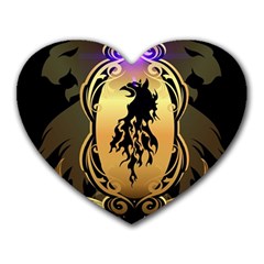 Lion Silhouette With Flame On Golden Shield Heart Mousepads by FantasyWorld7