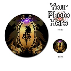 Lion Silhouette With Flame On Golden Shield Multi-purpose Cards (round)  by FantasyWorld7