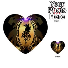 Lion Silhouette With Flame On Golden Shield Multi-purpose Cards (heart)  by FantasyWorld7