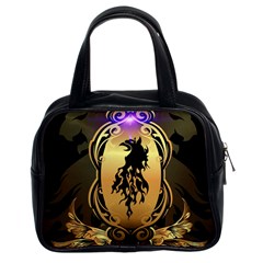 Lion Silhouette With Flame On Golden Shield Classic Handbags (2 Sides) by FantasyWorld7