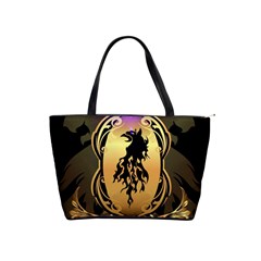 Lion Silhouette With Flame On Golden Shield Shoulder Handbags by FantasyWorld7