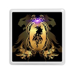 Lion Silhouette With Flame On Golden Shield Memory Card Reader (square)  by FantasyWorld7