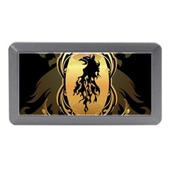 Lion Silhouette With Flame On Golden Shield Memory Card Reader (mini) by FantasyWorld7